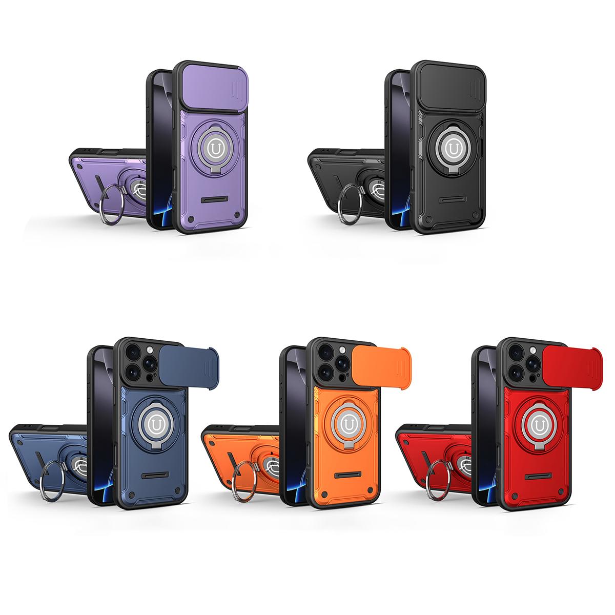 Apple iPhone 16 Pro Max Magnetic Sliding Camshield Holder Phone Case with Lens Protection Cover, Built-in Kickstand, Shockproof PC TPU Back Cover, Car Mount Compatible Protective Case