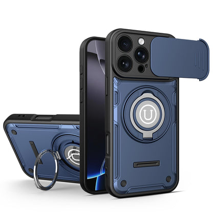 Apple iPhone 16 Pro Max Magnetic Sliding Camshield Holder Phone Case with Lens Protection Cover, Built-in Kickstand, Shockproof PC TPU Back Cover, Car Mount Compatible Protective Case