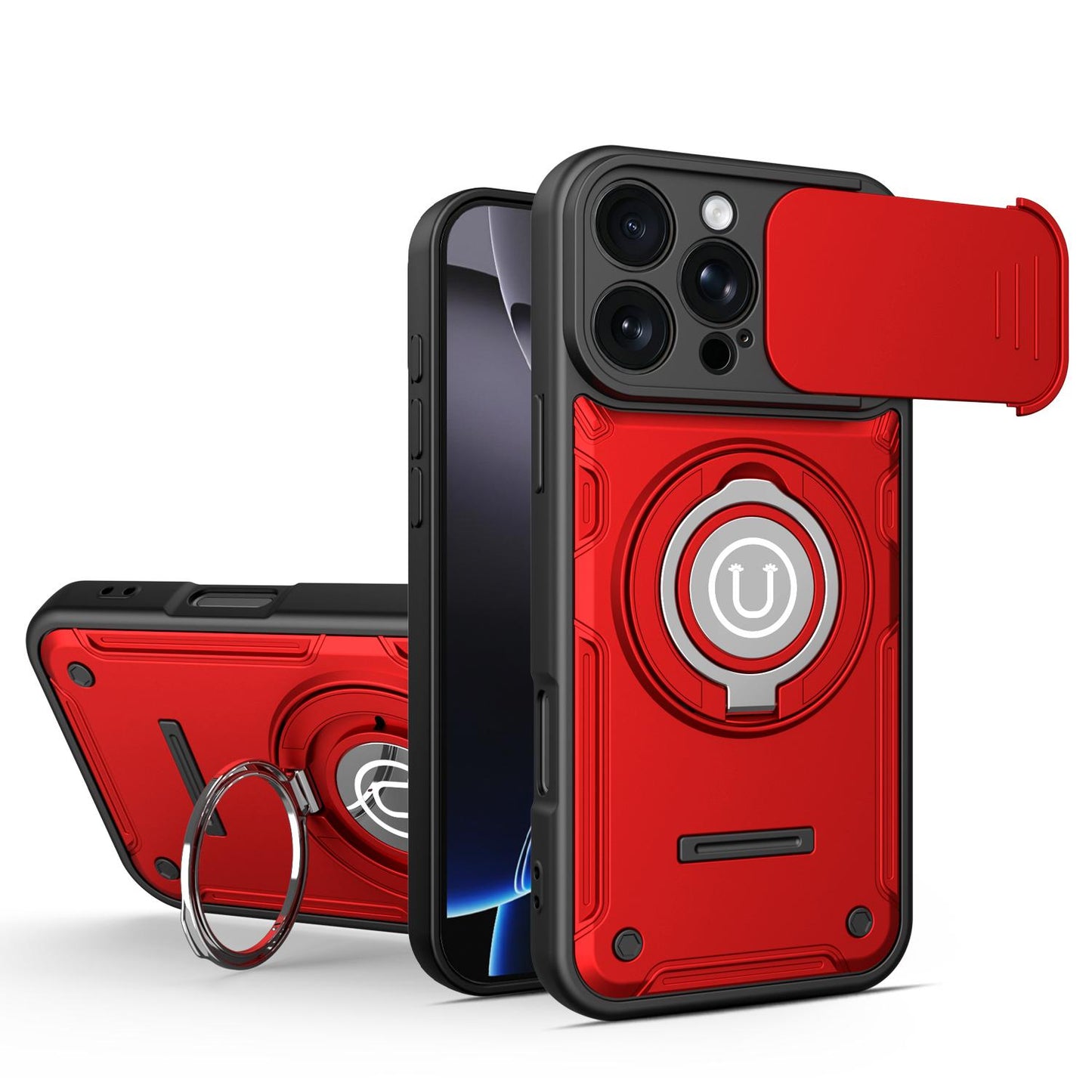 Apple iPhone 16 Pro Max Magnetic Sliding Camshield Holder Phone Case with Lens Protection Cover, Built-in Kickstand, Shockproof PC TPU Back Cover, Car Mount Compatible Protective Case