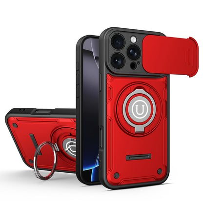 Apple iPhone 16 Pro Max Magnetic Sliding Camshield Holder Phone Case with Lens Protection Cover, Built-in Kickstand, Shockproof PC TPU Back Cover, Car Mount Compatible Protective Case
