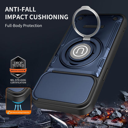 Apple iPhone 15 Pro Max Magnetic Sliding Camshield Holder Phone Case with Lens Protection Cover, Built-in Kickstand, Shockproof PC TPU Back Cover, Car Mount Compatible Protective Case