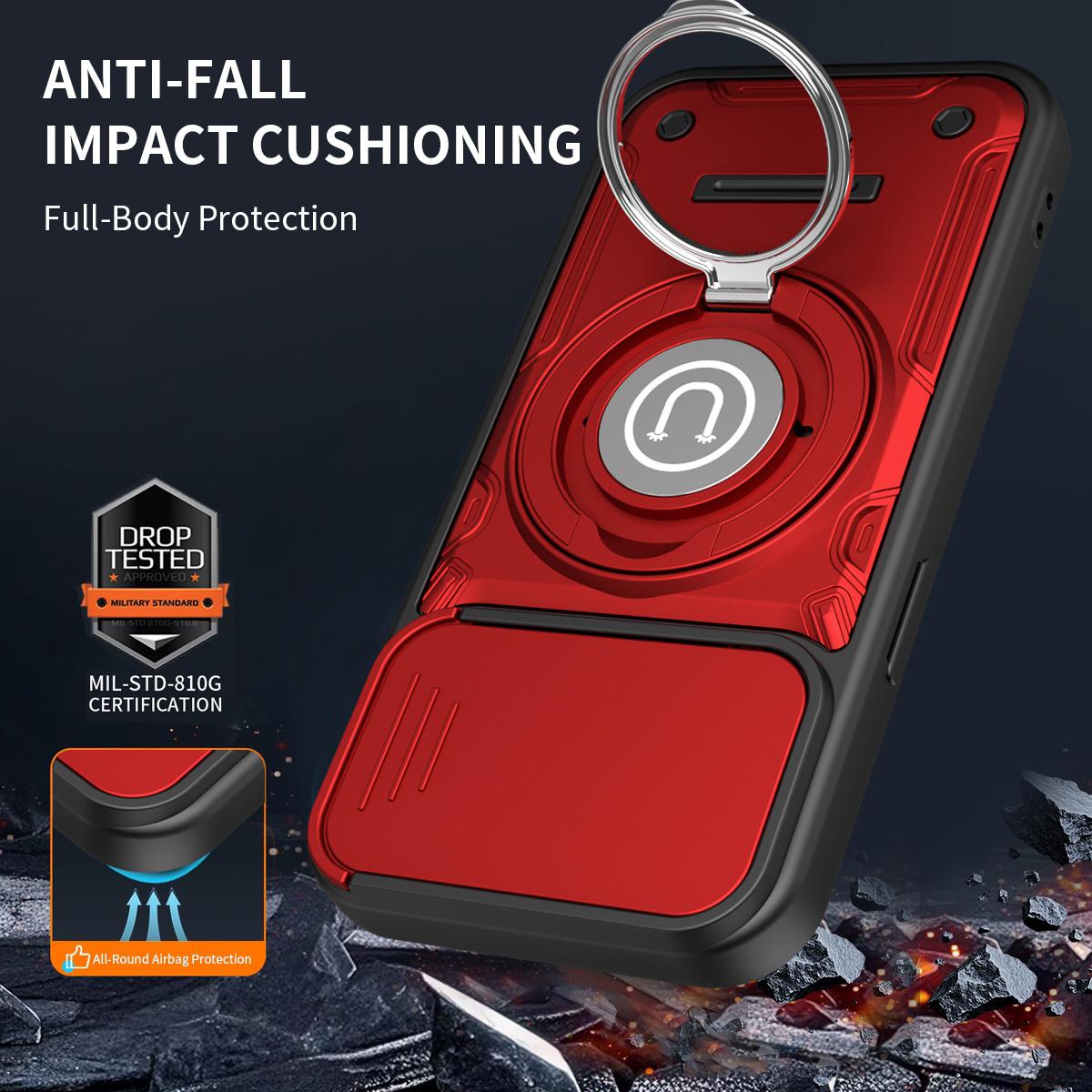 Apple iPhone 15 Magnetic Sliding Camshield Holder Phone Case with Lens Protection Cover, Built-in Kickstand, Shockproof PC TPU Back Cover, Car Mount Compatible Protective Case