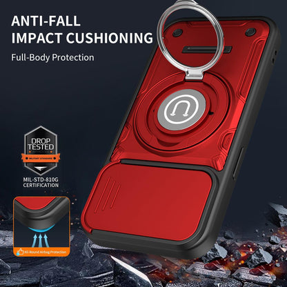Apple iPhone 15 Magnetic Sliding Camshield Holder Phone Case with Lens Protection Cover, Built-in Kickstand, Shockproof PC TPU Back Cover, Car Mount Compatible Protective Case