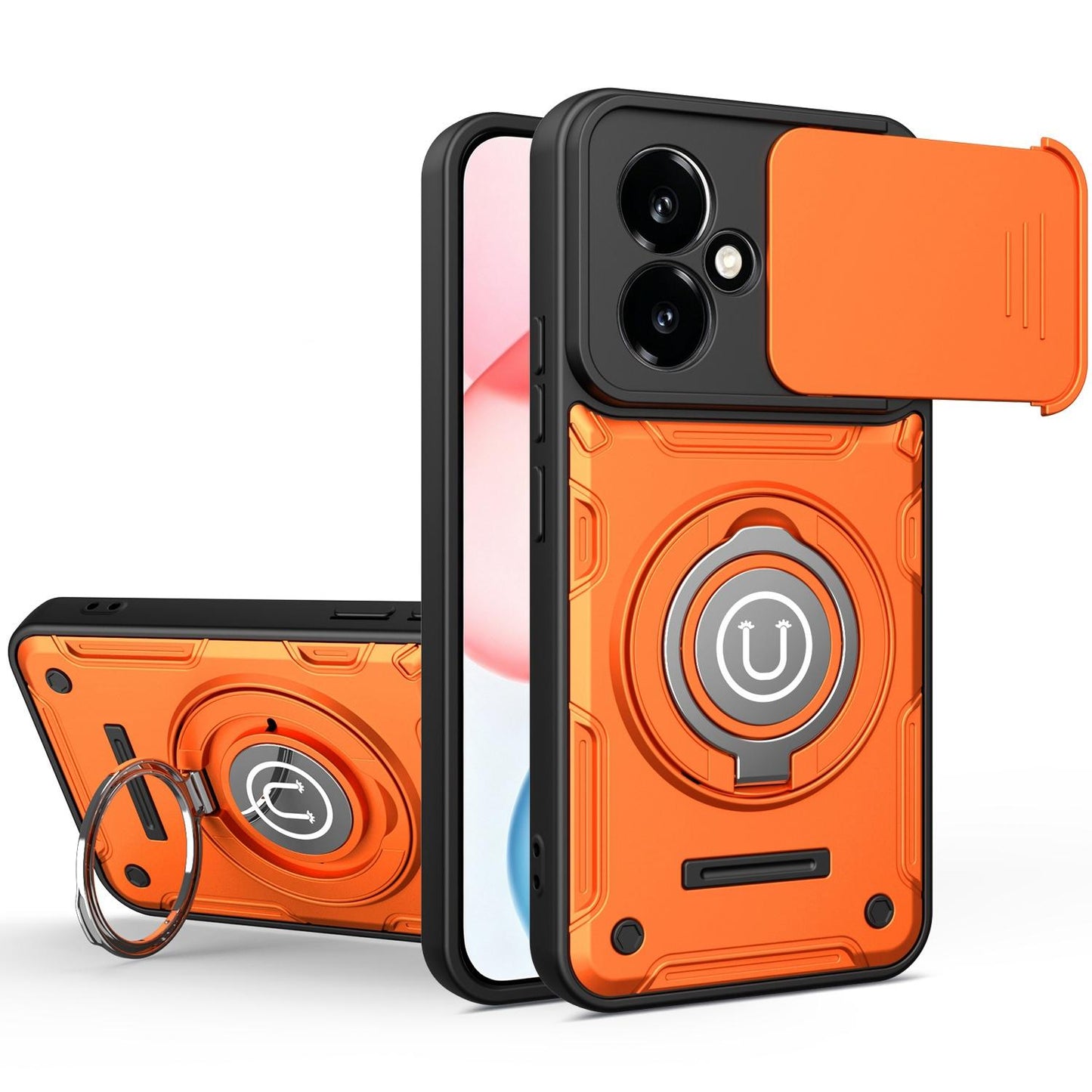 Honor 400 5G 156.5mm Magnetic Sliding Camshield Holder Phone Case with Lens Protection Cover, Built-in Kickstand, Shockproof PC TPU Back Cover, Car Mount Compatible Protective Case