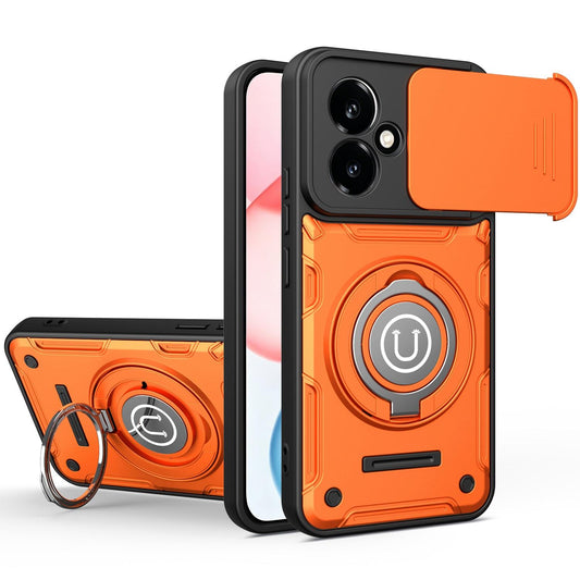 Honor 400 5G 156.5mm Magnetic Sliding Camshield Holder Phone Case with Lens Protection Cover, Built-in Kickstand, Shockproof PC TPU Back Cover, Car Mount Compatible Protective Case
