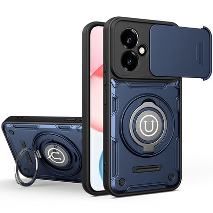 Honor 400 5G 156.5mm Magnetic Sliding Camshield Holder Phone Case with Lens Protection Cover, Built-in Kickstand, Shockproof PC TPU Back Cover, Car Mount Compatible Protective Case