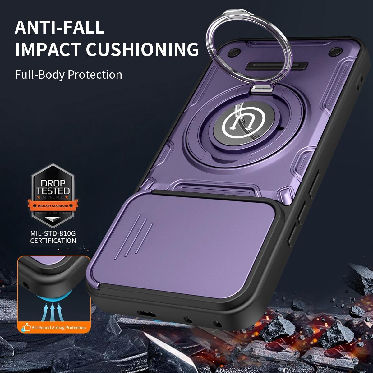 Honor 400 5G 156.5mm Magnetic Sliding Camshield Holder Phone Case with Lens Protection Cover, Built-in Kickstand, Shockproof PC TPU Back Cover, Car Mount Compatible Protective Case