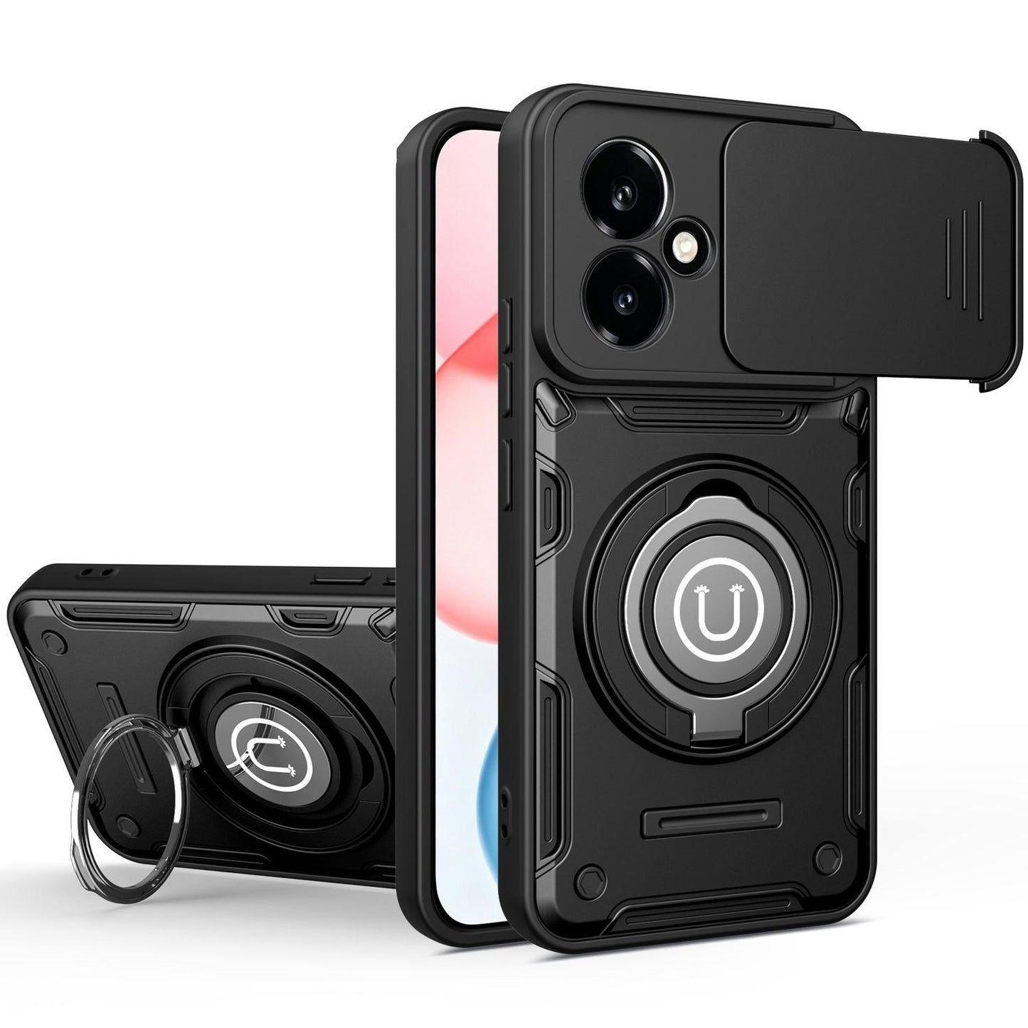 Honor 400 5G 156.5mm Magnetic Sliding Camshield Holder Phone Case with Lens Protection Cover, Built-in Kickstand, Shockproof PC TPU Back Cover, Car Mount Compatible Protective Case