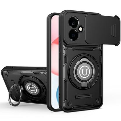 Honor 400 5G 156.5mm Magnetic Sliding Camshield Holder Phone Case with Lens Protection Cover, Built-in Kickstand, Shockproof PC TPU Back Cover, Car Mount Compatible Protective Case