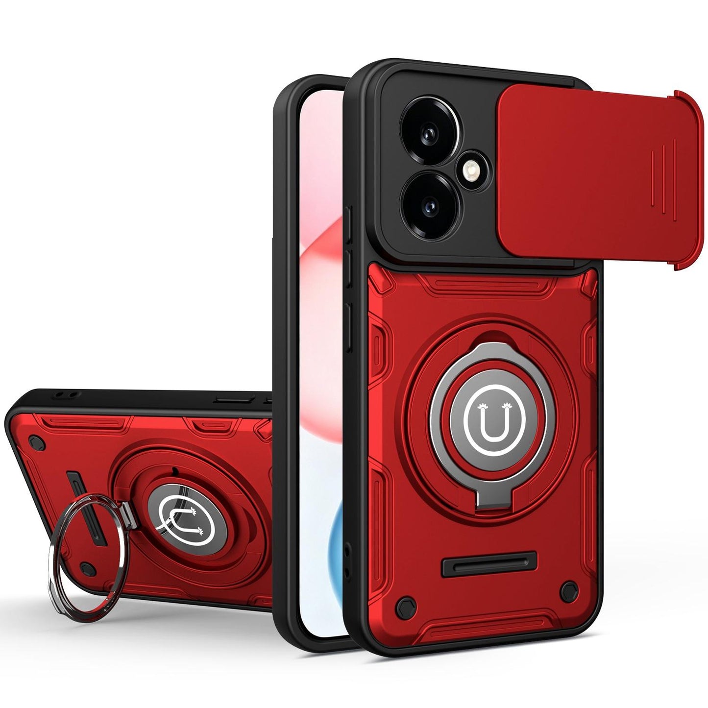 Honor 400 5G 156.5mm Magnetic Sliding Camshield Holder Phone Case with Lens Protection Cover, Built-in Kickstand, Shockproof PC TPU Back Cover, Car Mount Compatible Protective Case