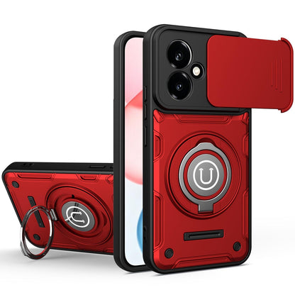 Honor 400 5G 156.5mm Magnetic Sliding Camshield Holder Phone Case with Lens Protection Cover, Built-in Kickstand, Shockproof PC TPU Back Cover, Car Mount Compatible Protective Case
