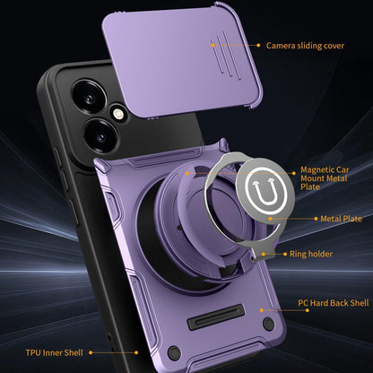 Honor 400 5G 156.5mm Magnetic Sliding Camshield Holder Phone Case with Lens Protection Cover, Built-in Kickstand, Shockproof PC TPU Back Cover, Car Mount Compatible Protective Case