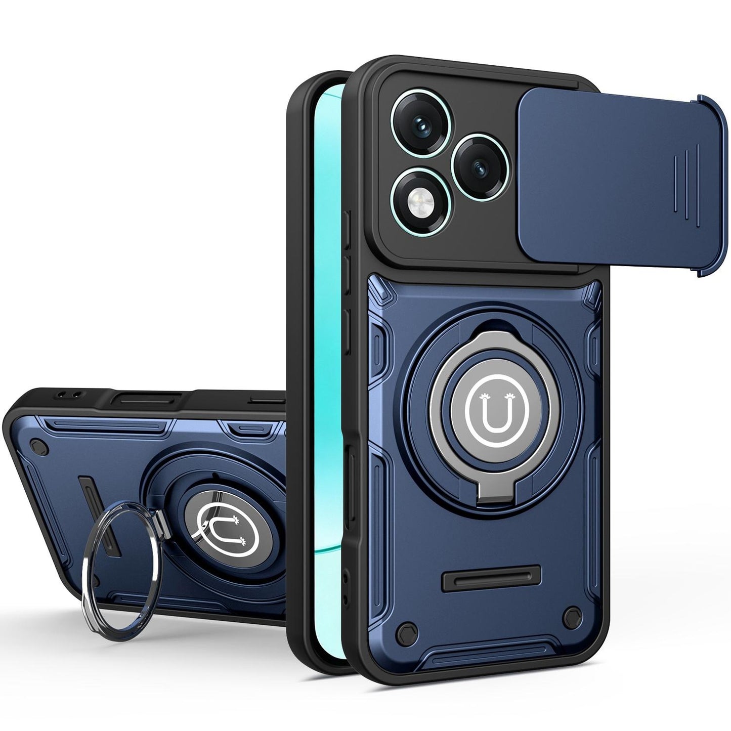 Honor 400 Lite 5G Magnetic Sliding Camshield Holder Phone Case with Lens Protection Cover, Built-in Kickstand, Shockproof PC TPU Back Cover, Car Mount Compatible Protective Case