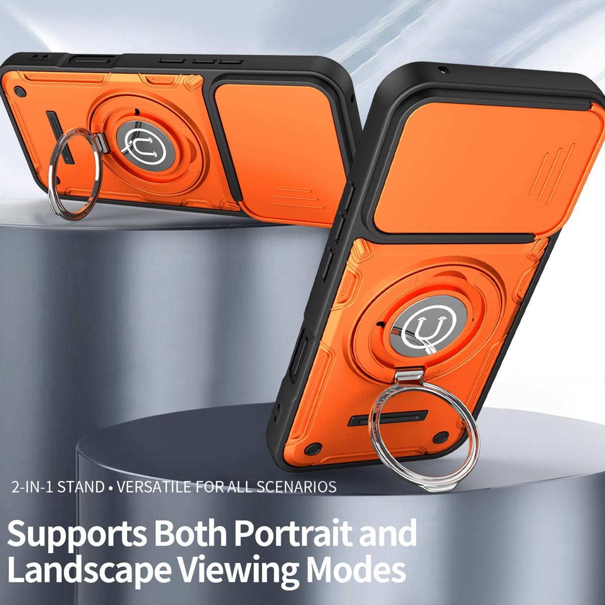 Honor 400 Lite 5G Magnetic Sliding Camshield Holder Phone Case with Lens Protection Cover, Built-in Kickstand, Shockproof PC TPU Back Cover, Car Mount Compatible Protective Case