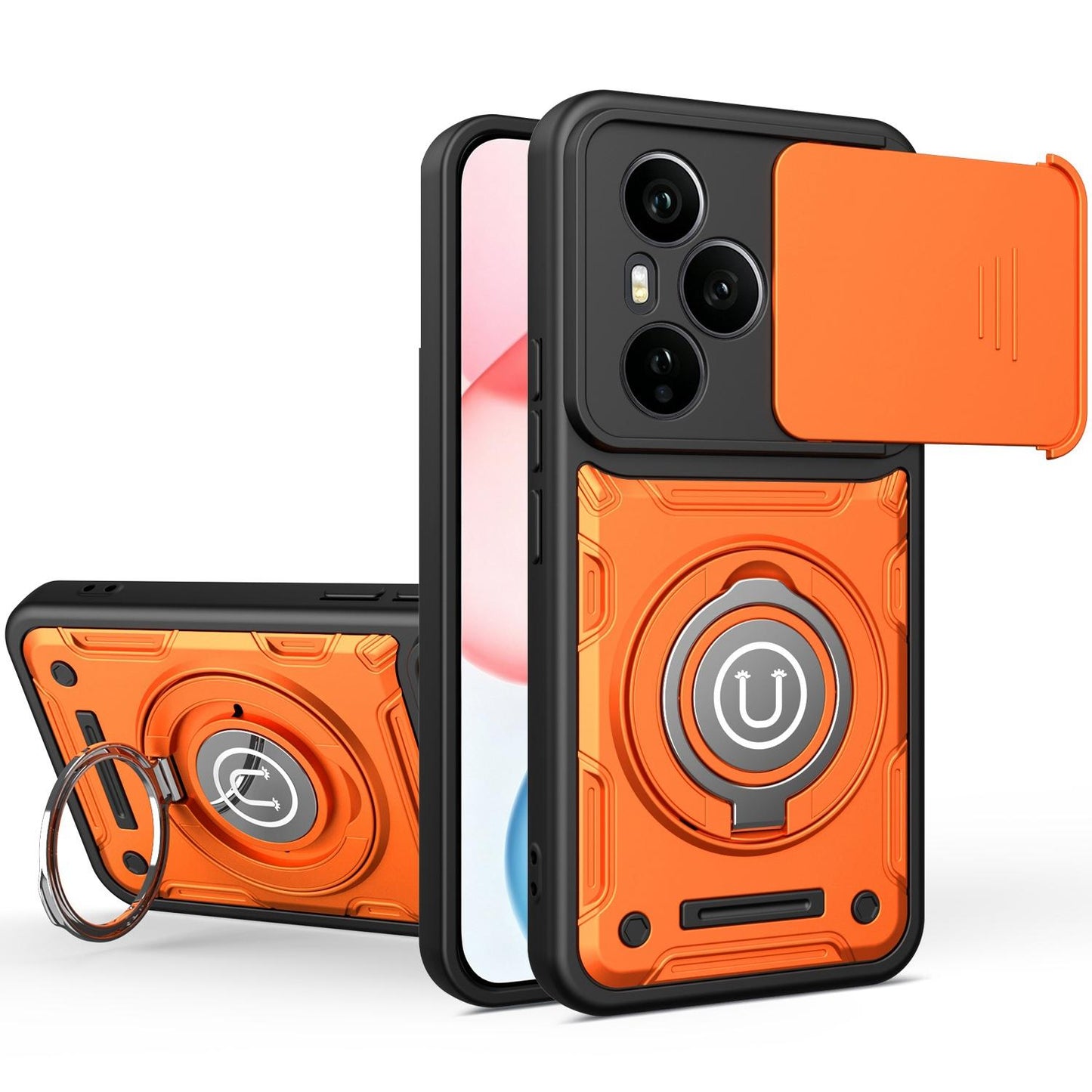 Honor 400 Pro 5G 160.8mm Magnetic Sliding Camshield Holder Phone Case with Lens Protection Cover, Built-in Kickstand, Shockproof PC TPU Back Cover, Car Mount Compatible Protective Case