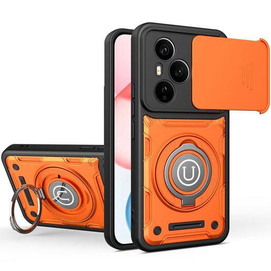 Honor 400 Pro 5G 160.8mm Magnetic Sliding Camshield Holder Phone Case with Lens Protection Cover, Built-in Kickstand, Shockproof PC TPU Back Cover, Car Mount Compatible Protective Case