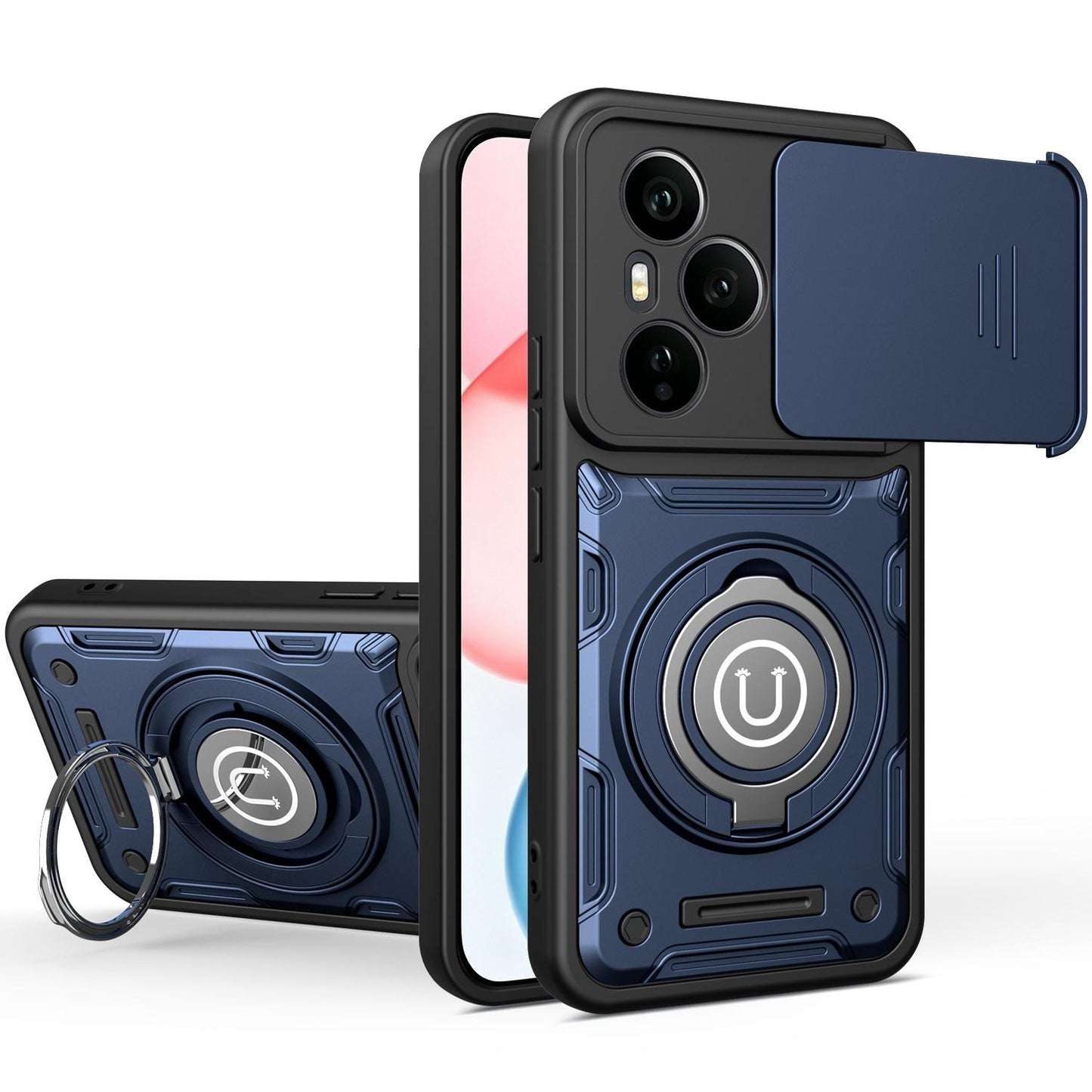Honor 400 Pro 5G 160.8mm Magnetic Sliding Camshield Holder Phone Case with Lens Protection Cover, Built-in Kickstand, Shockproof PC TPU Back Cover, Car Mount Compatible Protective Case