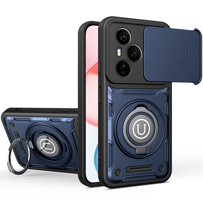 Honor 400 Pro 5G 160.8mm Magnetic Sliding Camshield Holder Phone Case with Lens Protection Cover, Built-in Kickstand, Shockproof PC TPU Back Cover, Car Mount Compatible Protective Case