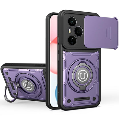 Honor 400 Pro 5G 160.8mm Magnetic Sliding Camshield Holder Phone Case with Lens Protection Cover, Built-in Kickstand, Shockproof PC TPU Back Cover, Car Mount Compatible Protective Case