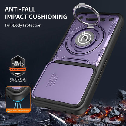 Honor 400 Pro 5G 160.8mm Magnetic Sliding Camshield Holder Phone Case with Lens Protection Cover, Built-in Kickstand, Shockproof PC TPU Back Cover, Car Mount Compatible Protective Case