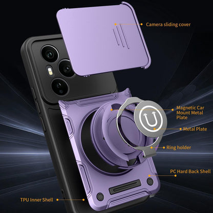 Honor 400 Pro 5G 160.8mm Magnetic Sliding Camshield Holder Phone Case with Lens Protection Cover, Built-in Kickstand, Shockproof PC TPU Back Cover, Car Mount Compatible Protective Case