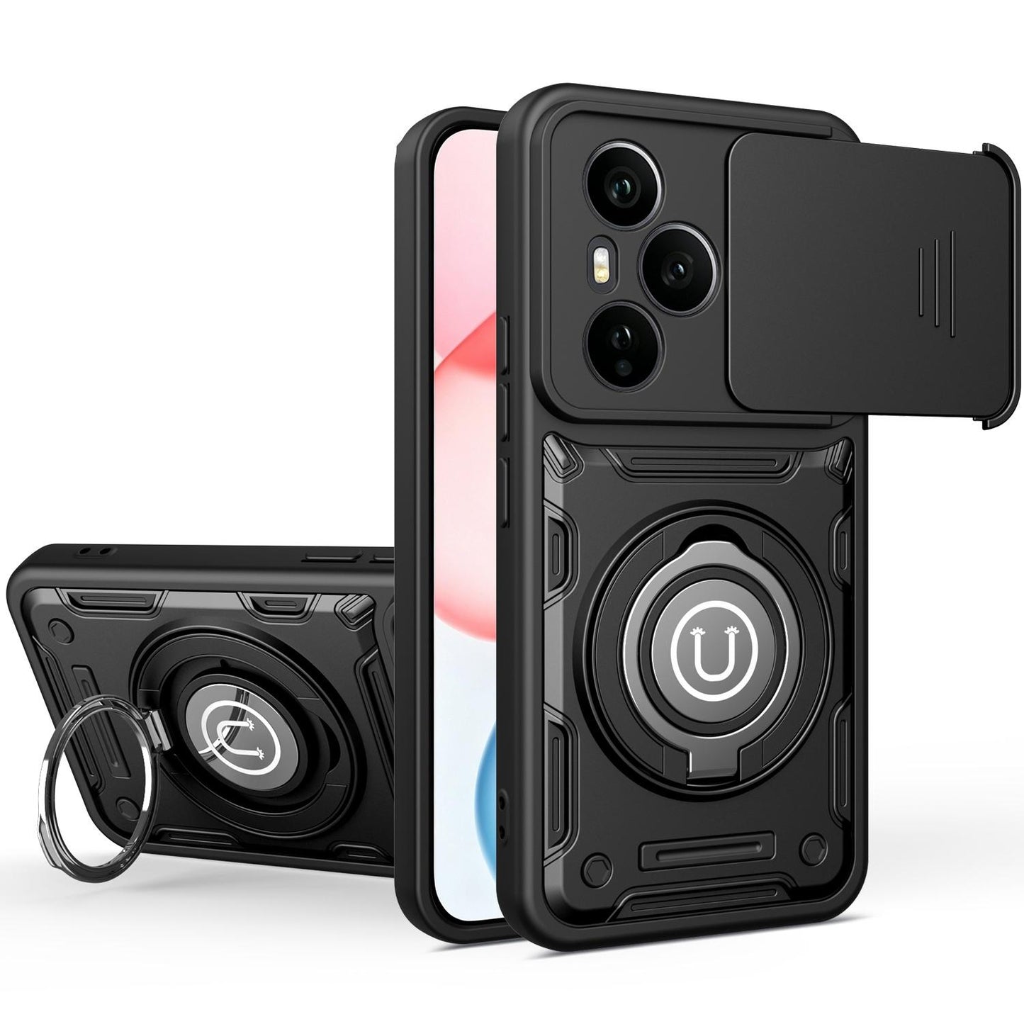 Honor 400 Pro 5G 160.8mm Magnetic Sliding Camshield Holder Phone Case with Lens Protection Cover, Built-in Kickstand, Shockproof PC TPU Back Cover, Car Mount Compatible Protective Case