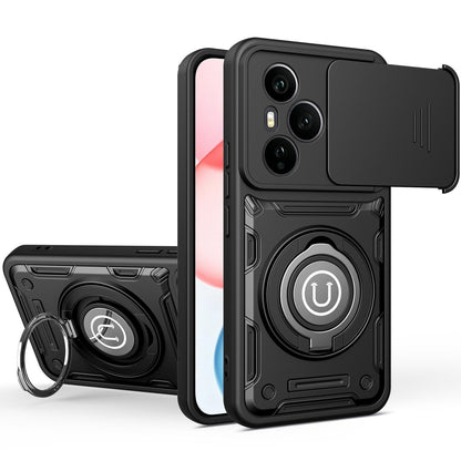 Honor 400 Pro 5G 160.8mm Magnetic Sliding Camshield Holder Phone Case with Lens Protection Cover, Built-in Kickstand, Shockproof PC TPU Back Cover, Car Mount Compatible Protective Case