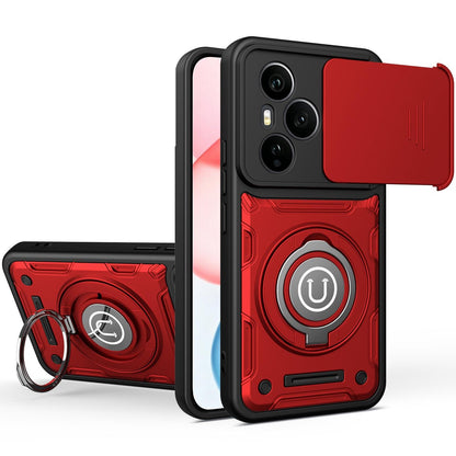Honor 400 Pro 5G 160.8mm Magnetic Sliding Camshield Holder Phone Case with Lens Protection Cover, Built-in Kickstand, Shockproof PC TPU Back Cover, Car Mount Compatible Protective Case