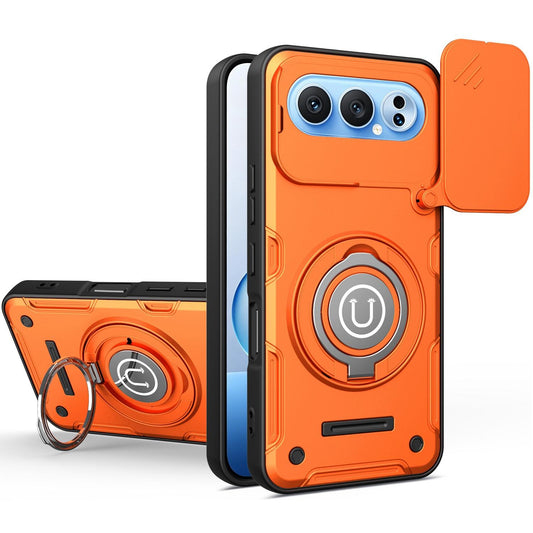Honor 500 Pro 155.8mm Magnetic Sliding Camshield Holder Phone Case with Lens Protection Cover, Built-in Kickstand, Shockproof PC TPU Back Cover, Car Mount Compatible Protective Case