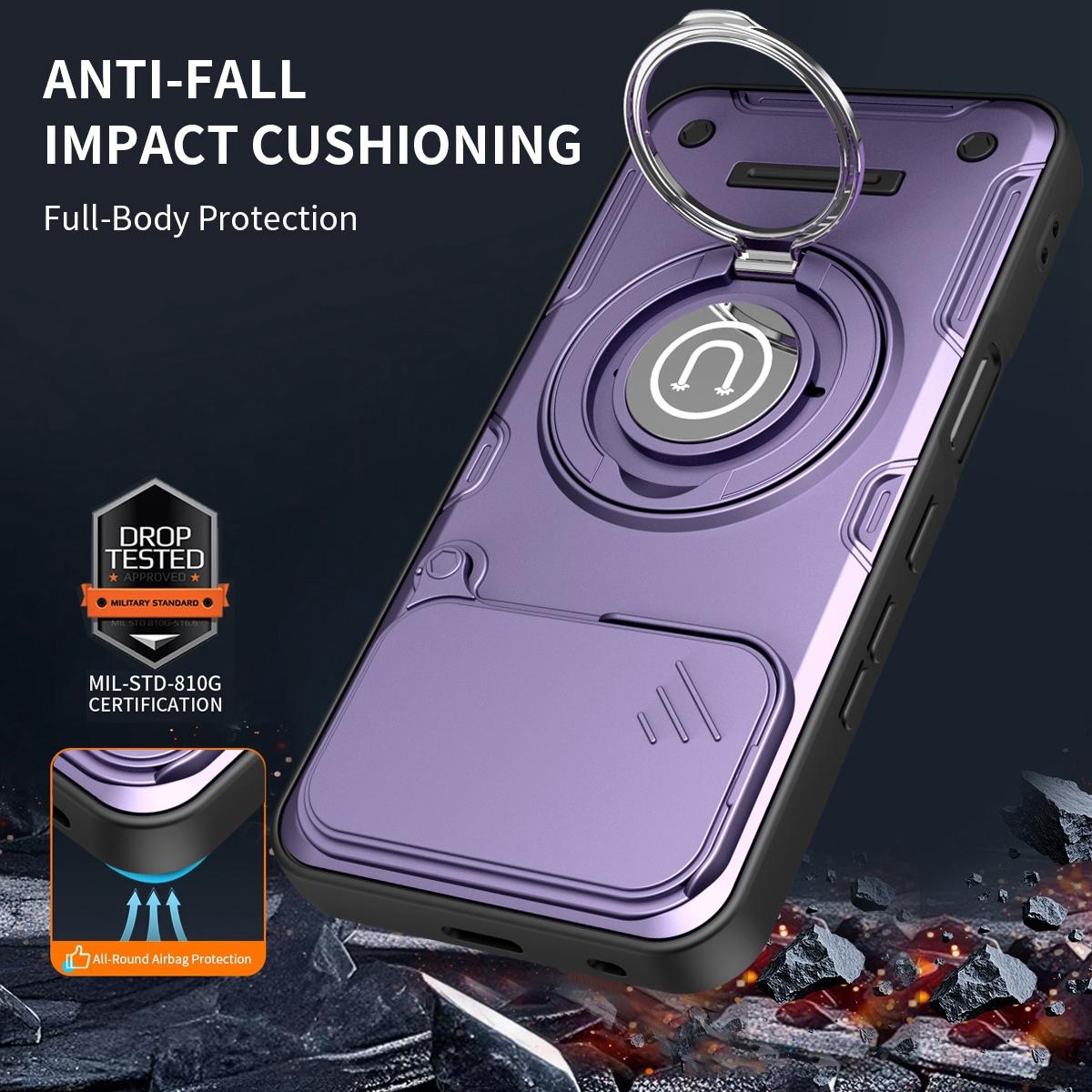 Honor 500 Pro 155.8mm Magnetic Sliding Camshield Holder Phone Case with Lens Protection Cover, Built-in Kickstand, Shockproof PC TPU Back Cover, Car Mount Compatible Protective Case