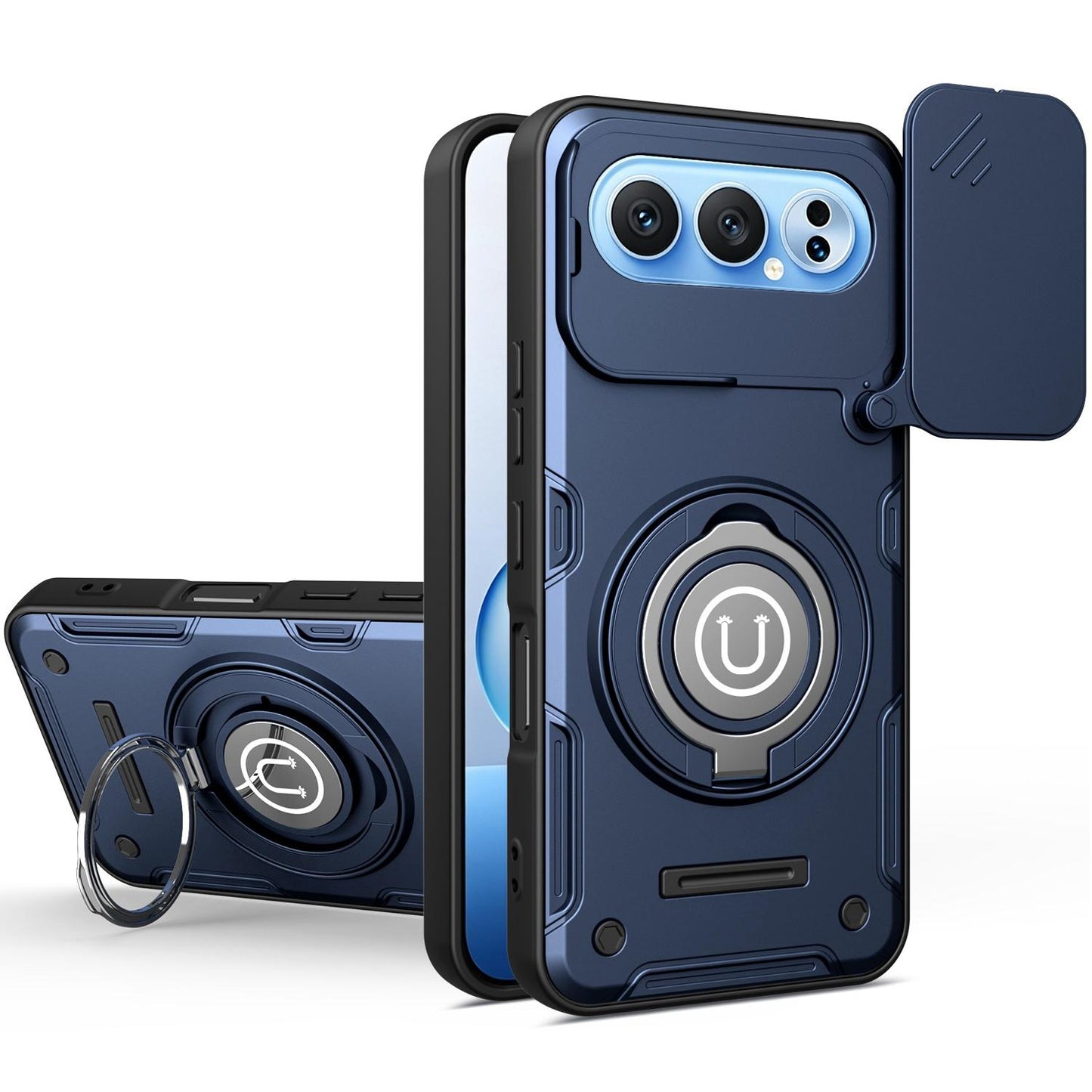 Honor 500 Pro 155.8mm Magnetic Sliding Camshield Holder Phone Case with Lens Protection Cover, Built-in Kickstand, Shockproof PC TPU Back Cover, Car Mount Compatible Protective Case