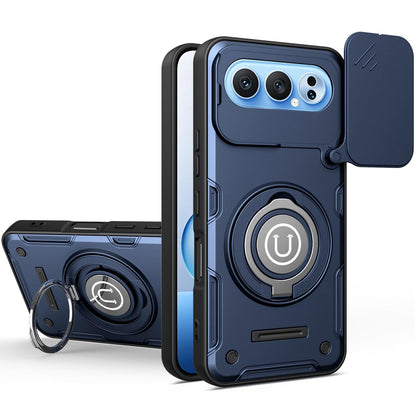 Honor 500 Pro 155.8mm Magnetic Sliding Camshield Holder Phone Case with Lens Protection Cover, Built-in Kickstand, Shockproof PC TPU Back Cover, Car Mount Compatible Protective Case
