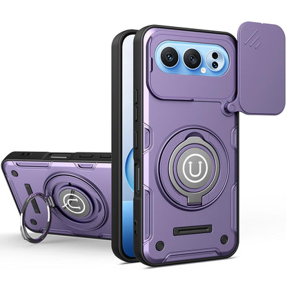 Honor 500 155.8mm Magnetic Sliding Camshield Holder Phone Case with Lens Protection Cover, Built-in Kickstand, Shockproof PC TPU Back Cover, Car Mount Compatible Protective Case