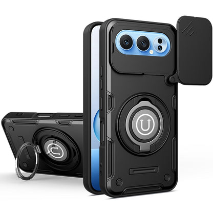 Honor 500 Pro 155.8mm Magnetic Sliding Camshield Holder Phone Case with Lens Protection Cover, Built-in Kickstand, Shockproof PC TPU Back Cover, Car Mount Compatible Protective Case