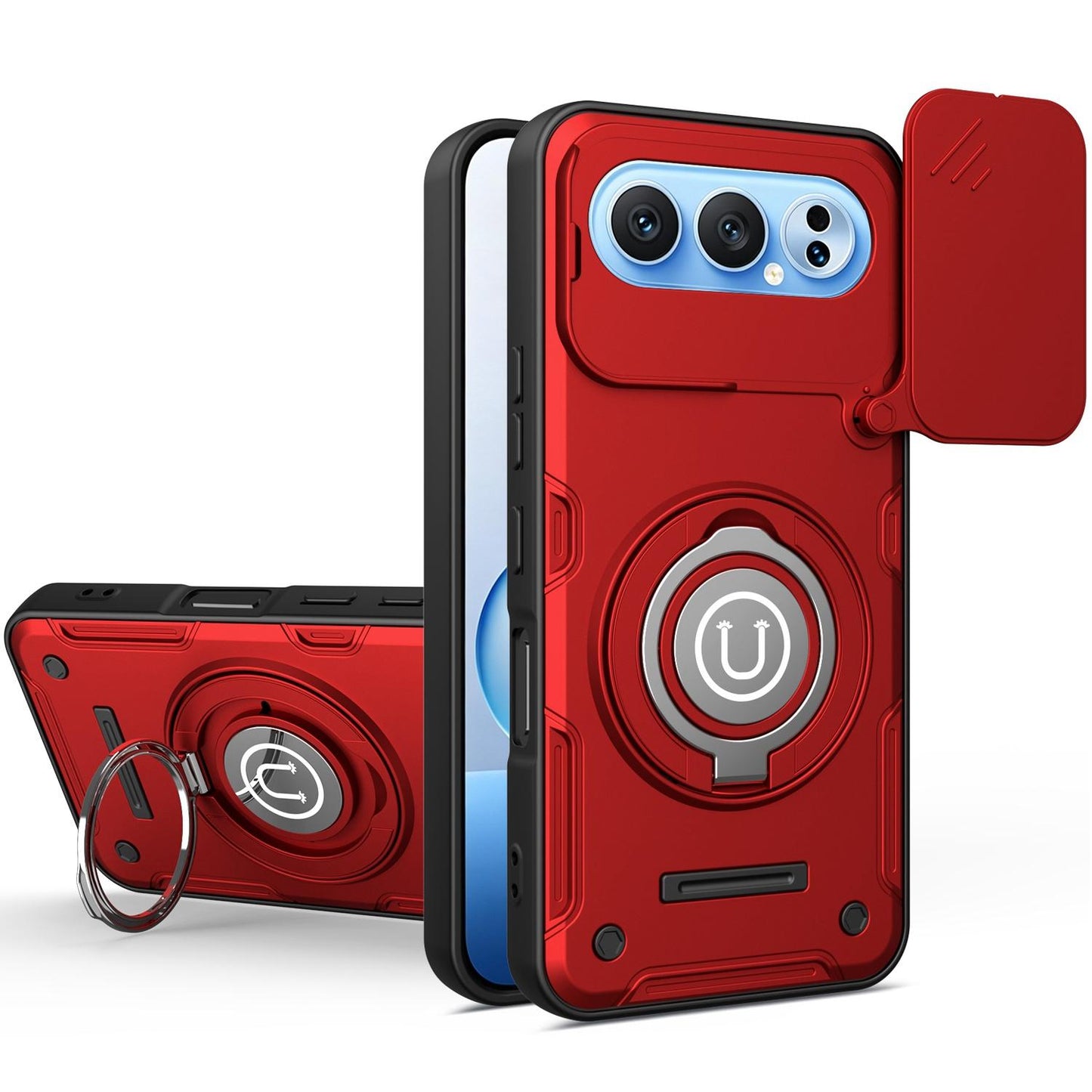 Honor 500 155.8mm Magnetic Sliding Camshield Holder Phone Case with Lens Protection Cover, Built-in Kickstand, Shockproof PC TPU Back Cover, Car Mount Compatible Protective Case