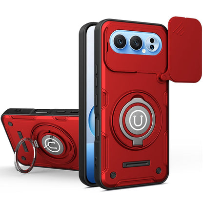 Honor 500 Pro 155.8mm Magnetic Sliding Camshield Holder Phone Case with Lens Protection Cover, Built-in Kickstand, Shockproof PC TPU Back Cover, Car Mount Compatible Protective Case