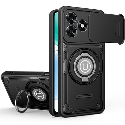 Honor X5c 4G Magnetic Sliding Camshield Holder Phone Case with Lens Protection Cover, Built-in Kickstand, Shockproof PC TPU Back Cover, Car Mount Compatible Protective Case