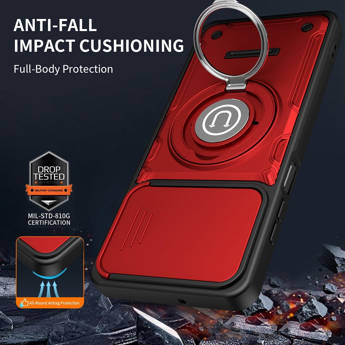 Honor X5c 4G Magnetic Sliding Camshield Holder Phone Case with Lens Protection Cover, Built-in Kickstand, Shockproof PC TPU Back Cover, Car Mount Compatible Protective Case