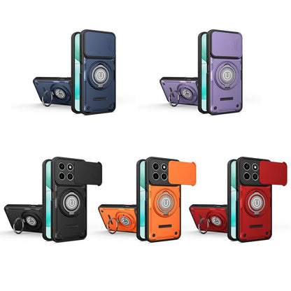 Honor X6c 4G Magnetic Sliding Camshield Holder Phone Case with Lens Protection Cover, Built-in Kickstand, Shockproof PC TPU Back Cover, Car Mount Compatible Protective Case