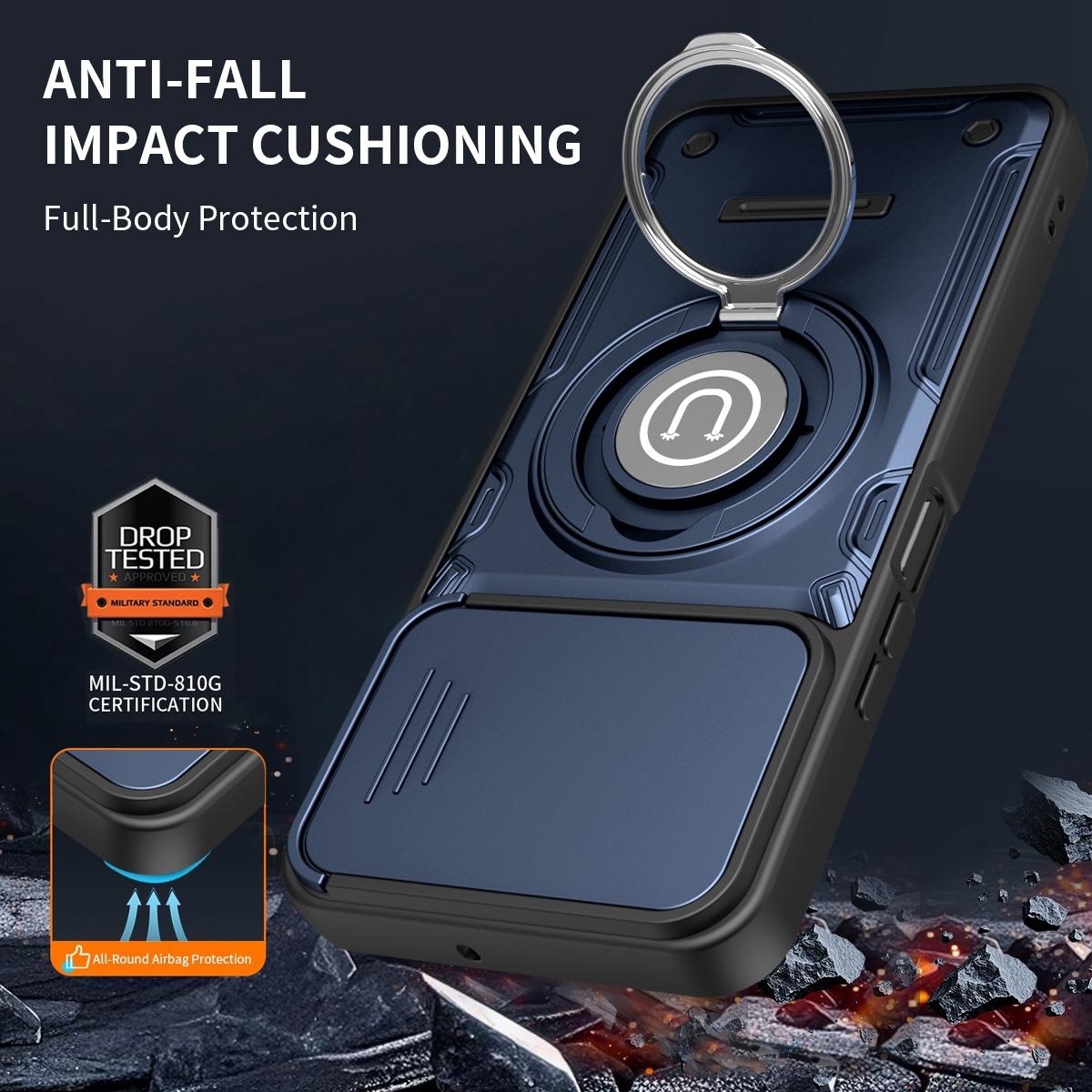 Honor X6c 4G Magnetic Sliding Camshield Holder Phone Case with Lens Protection Cover, Built-in Kickstand, Shockproof PC TPU Back Cover, Car Mount Compatible Protective Case