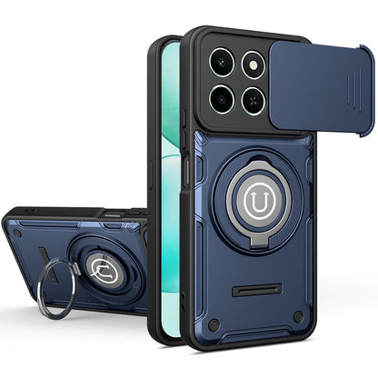Honor X6c 4G Magnetic Sliding Camshield Holder Phone Case with Lens Protection Cover, Built-in Kickstand, Shockproof PC TPU Back Cover, Car Mount Compatible Protective Case