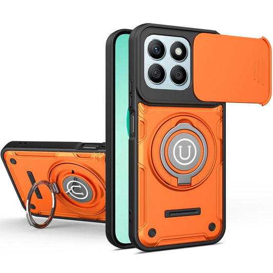 Honor X8b Magnetic Sliding Camshield Holder Phone Case with Lens Protection Cover, Built-in Kickstand, Shockproof PC TPU Back Cover, Car Mount Compatible Protective Case