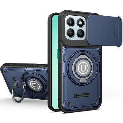 Honor X8b Magnetic Sliding Camshield Holder Phone Case with Lens Protection Cover, Built-in Kickstand, Shockproof PC TPU Back Cover, Car Mount Compatible Protective Case