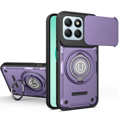 Honor X8b Magnetic Sliding Camshield Holder Phone Case with Lens Protection Cover, Built-in Kickstand, Shockproof PC TPU Back Cover, Car Mount Compatible Protective Case