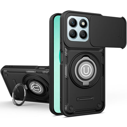 Honor X8b Magnetic Sliding Camshield Holder Phone Case with Lens Protection Cover, Built-in Kickstand, Shockproof PC TPU Back Cover, Car Mount Compatible Protective Case