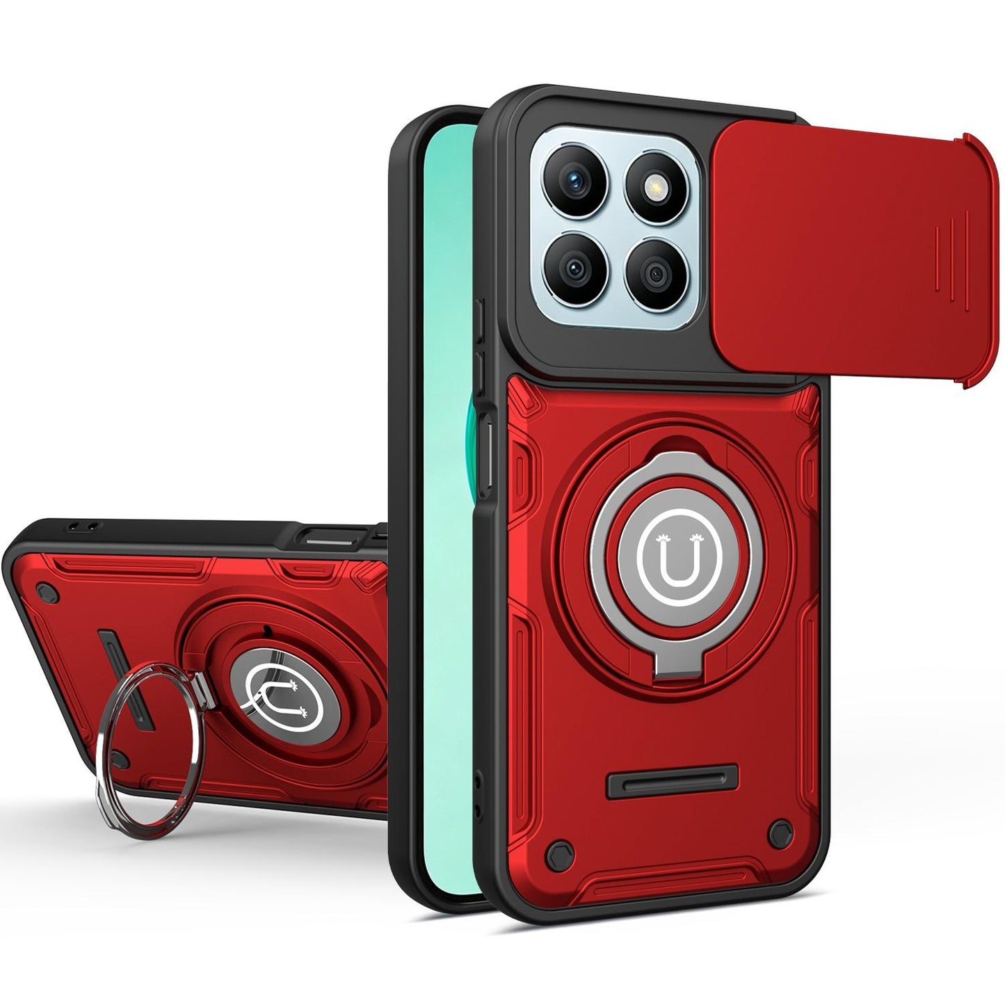 Honor X8c 4G Magnetic Sliding Camshield Holder Phone Case with Lens Protection Cover, Built-in Kickstand, Shockproof PC TPU Back Cover, Car Mount Compatible Protective Case