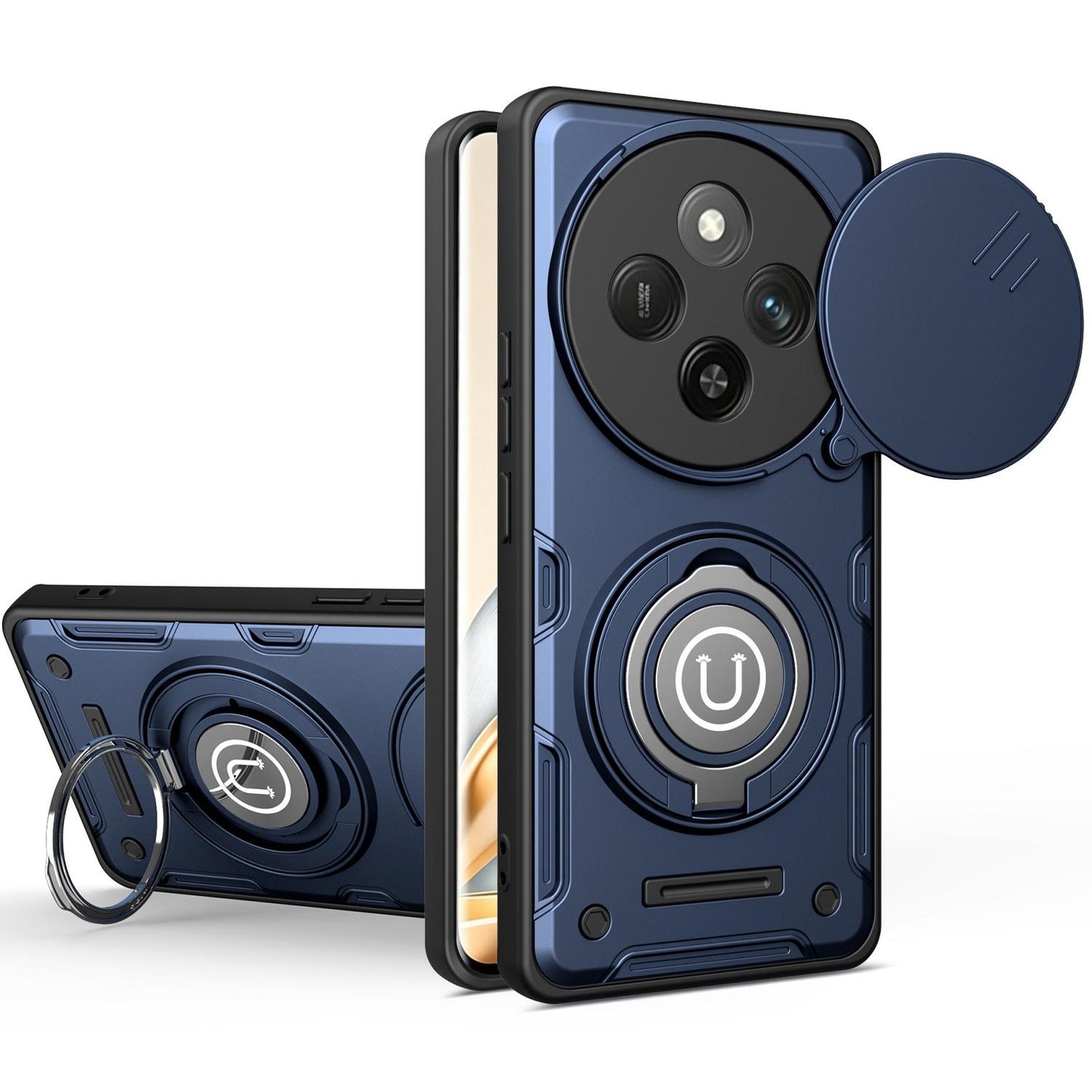 Honor Magic7 Lite Magnetic Sliding Camshield Holder Phone Case with Lens Protection Cover, Built-in Kickstand, Shockproof PC TPU Back Cover, Car Mount Compatible Protective Case