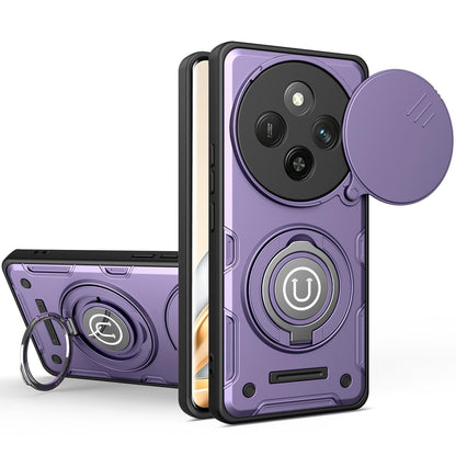Honor Magic7 Lite Magnetic Sliding Camshield Holder Phone Case with Lens Protection Cover, Built-in Kickstand, Shockproof PC TPU Back Cover, Car Mount Compatible Protective Case