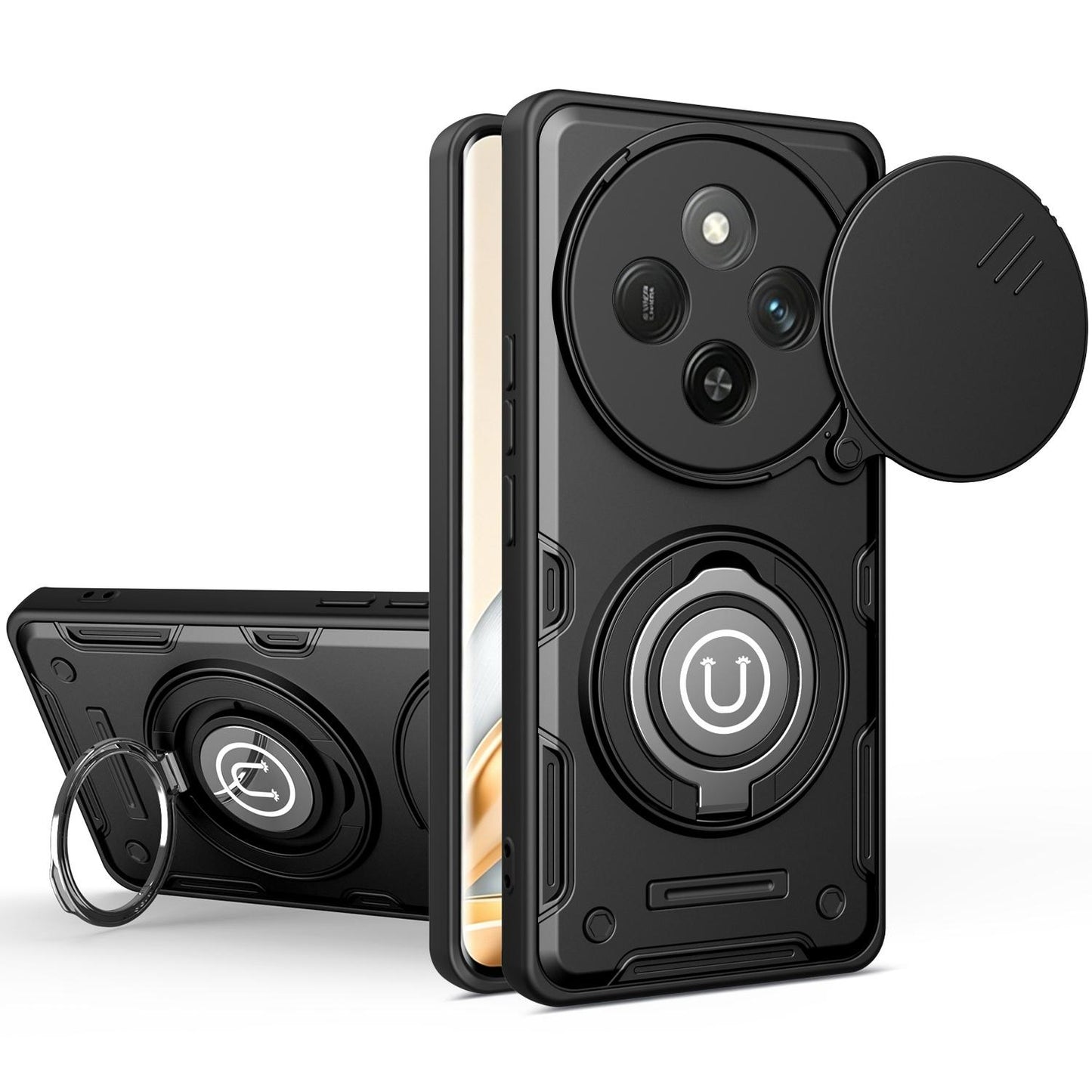 Honor X9c Magnetic Sliding Camshield Holder Phone Case with Lens Protection Cover, Built-in Kickstand, Shockproof PC TPU Back Cover, Car Mount Compatible Protective Case