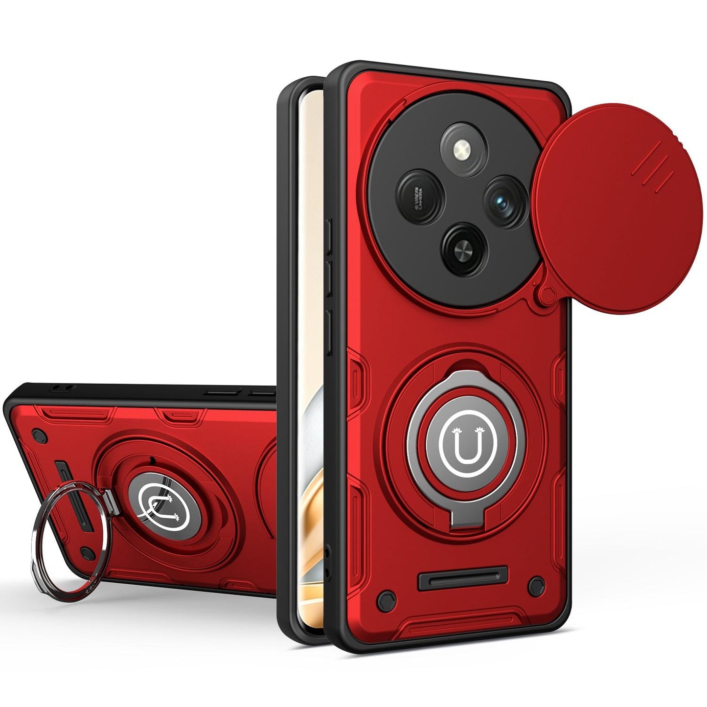 Honor X60 Pro Magnetic Sliding Camshield Holder Phone Case with Lens Protection Cover, Built-in Kickstand, Shockproof PC TPU Back Cover, Car Mount Compatible Protective Case